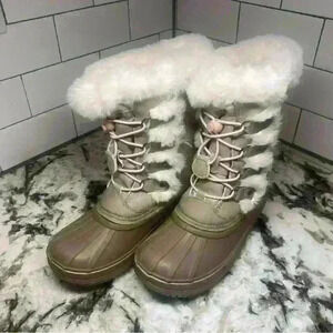 LONDON FOG Girls Enfield Warm Boot tan/pink SZ 4 NWOT